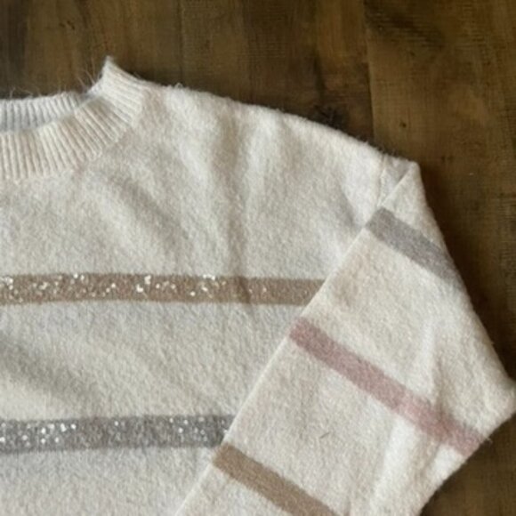 Staccato Cream Striped Sweater with Subtle Sequins Size Large - Picture 3 of 7